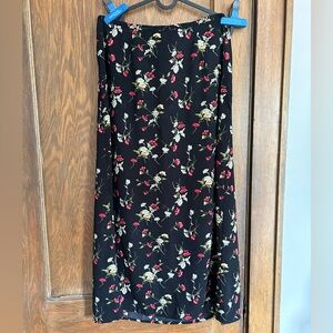 Black, Red, and Cream Floral Maxi Skirt